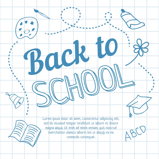 Back to school lettering on squared paper and doodles