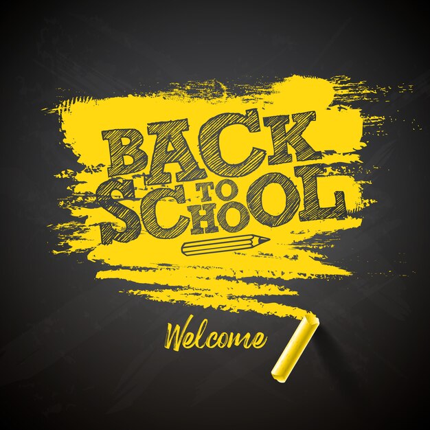 Back to school lettering with chalk and typography lettering on black chalkboard 