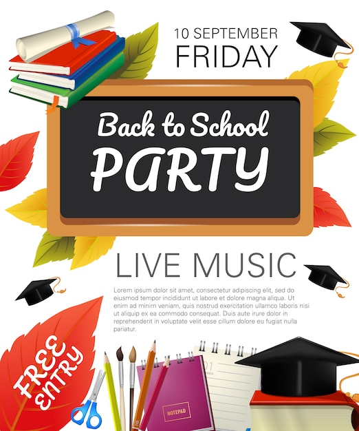 Free vector back to school party flyer with fall foliage