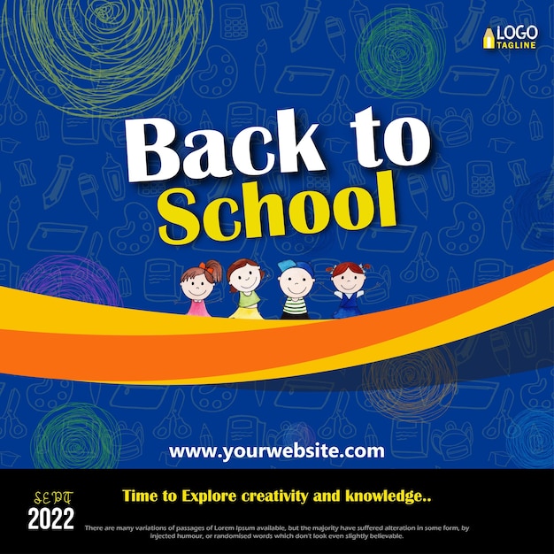 Vettore gratuito ritorno a scuola modello blu giallo nero sfondo social media design banner