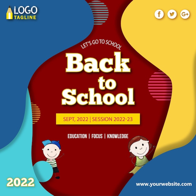 Back To School Pattern Blue Yellow Maroon Background Social Media Design Banner