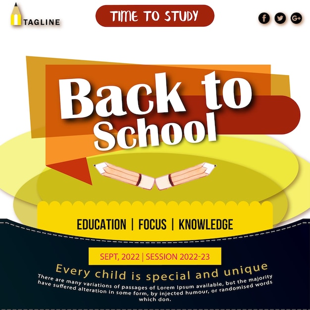 Free vector back to school pattern brown yellow blue background social media design banner