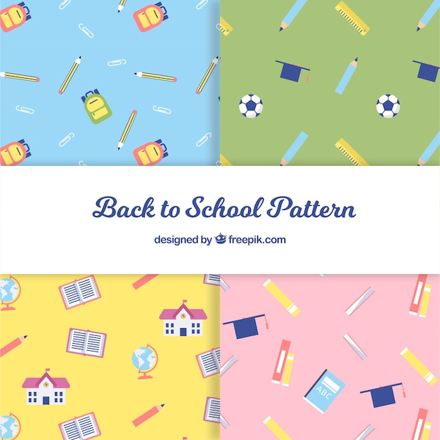 Free vector back to school pattern collection in four colors