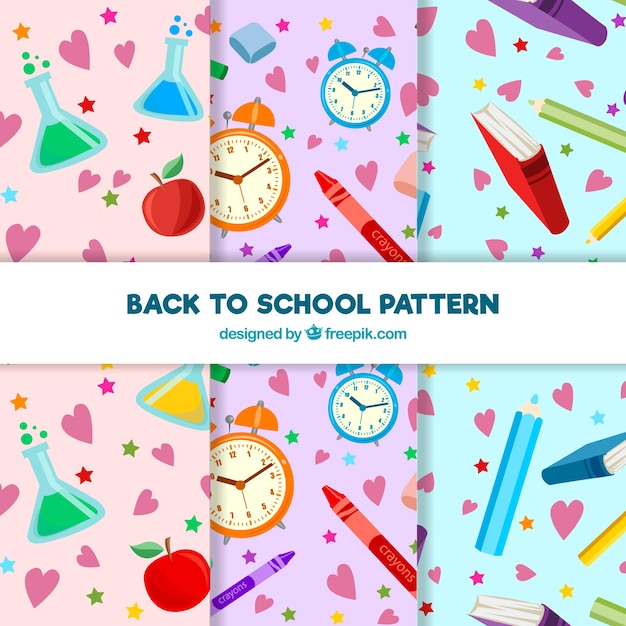 Back to school pattern collection with flat design