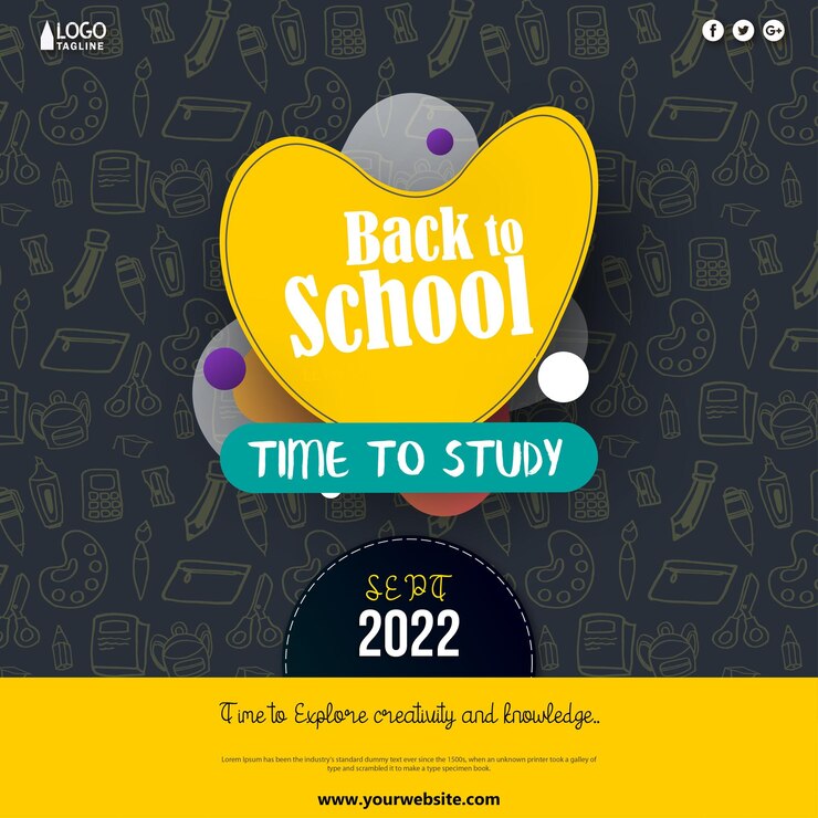 Free Vector back to school pattern grey yellow background social media design banner