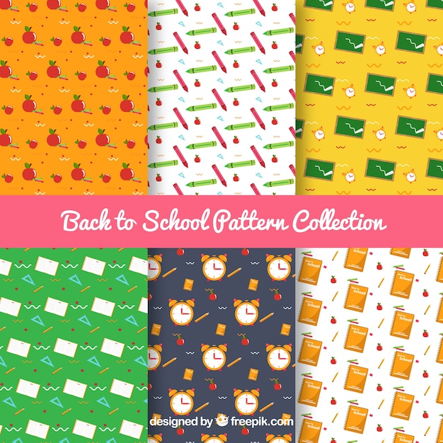 Back to school patterns collection with different elements