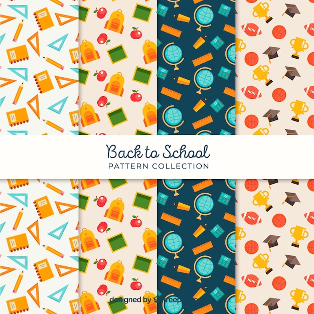 Free vector back to school patterns collection with different elements