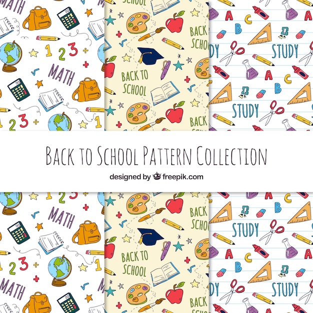 Free vector back to school patterns collection with different elements