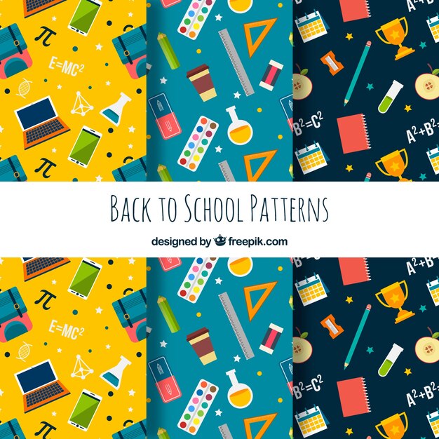 back to school patterns collection with elements