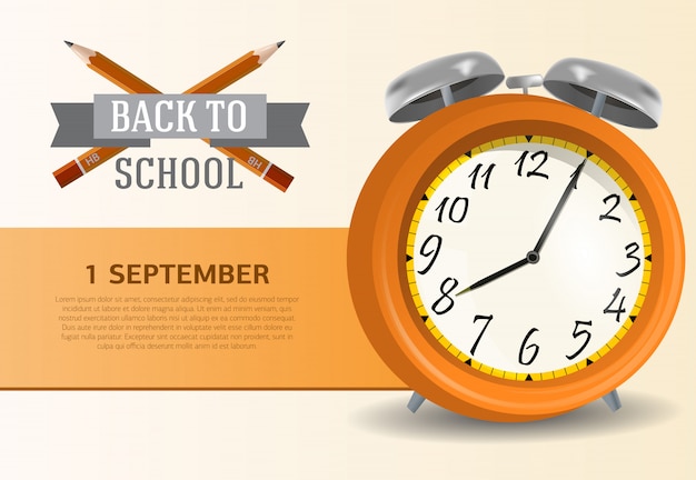 Free vector back to school poster with alarm clock