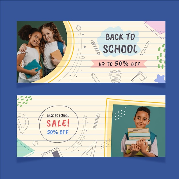 Free vector back to school sale banners set with photo