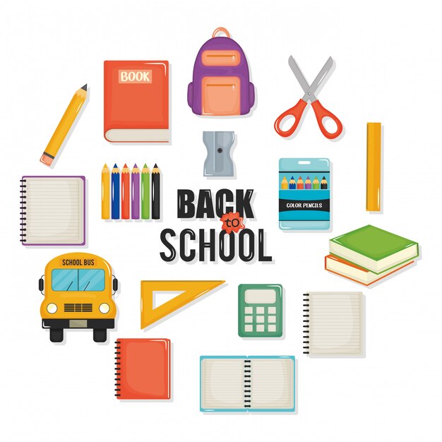 Back to school set icons and elements