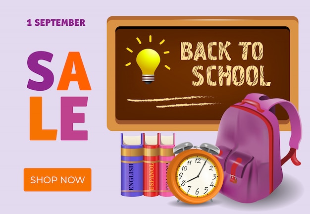 Back to school, shop now sale leaflet design with books