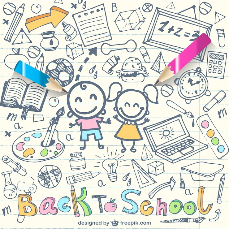 Free Vector back to school sketches in notebook