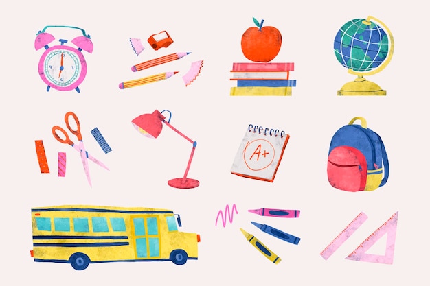 Free vector back to school stationery set