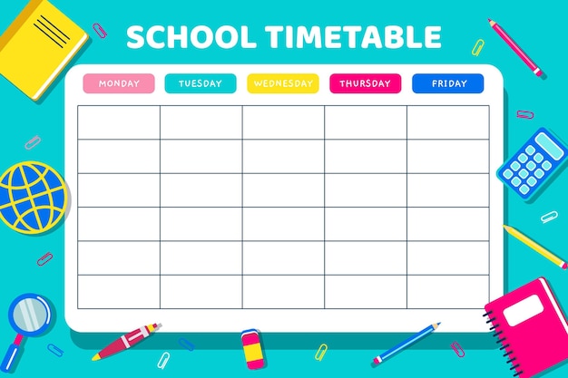 Free vector back to school template for timetable