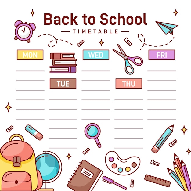 Free vector back to school timetable copy space
 ti