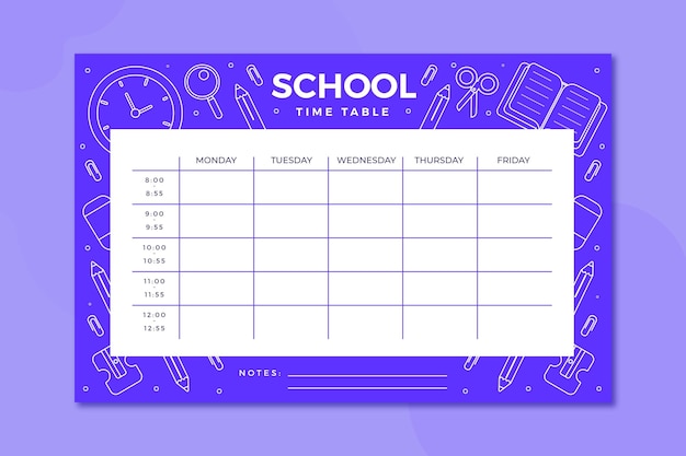 Back to school timetable in flat design