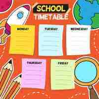 Free vector back to school timetable hand drawn design