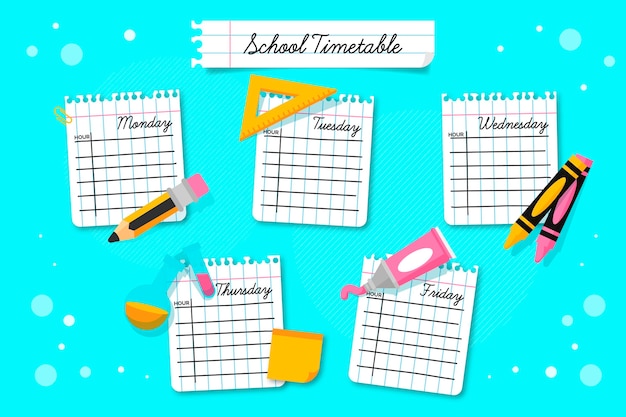 Free vector back to school timetable template