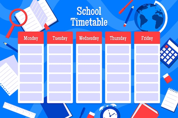 Free vector back to school timetable template