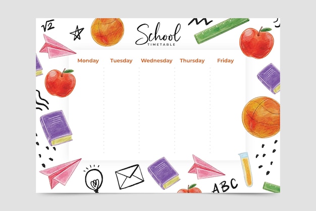 Free vector back to school timetable template