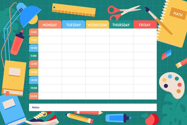 Back to school timetable template