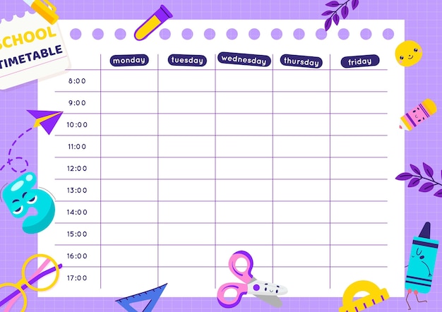 Free vector back to school timetable template