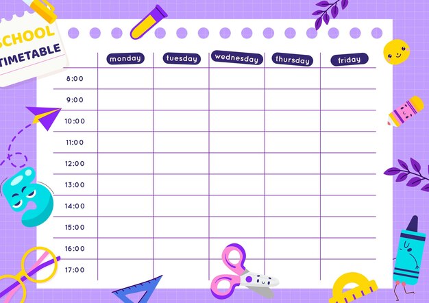 Back to school timetable template