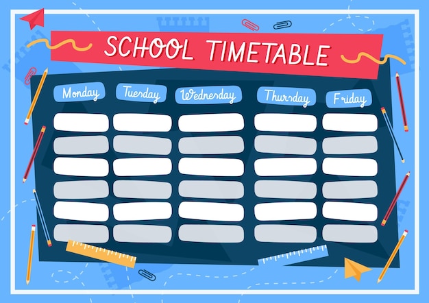 Free vector back to school timetable template