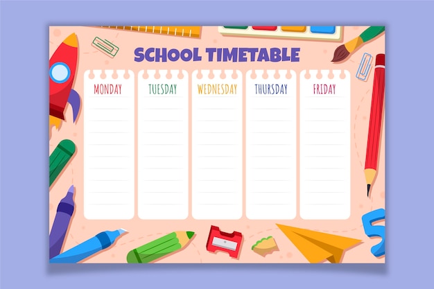 Free vector back to school timetable template