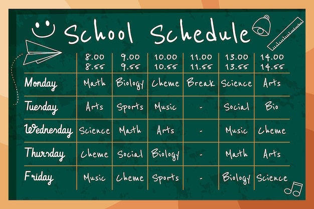 Free vector back to school timetable template