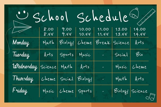 Back to school timetable template