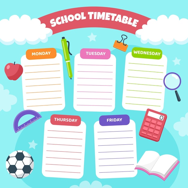 Free vector back to school timetable template