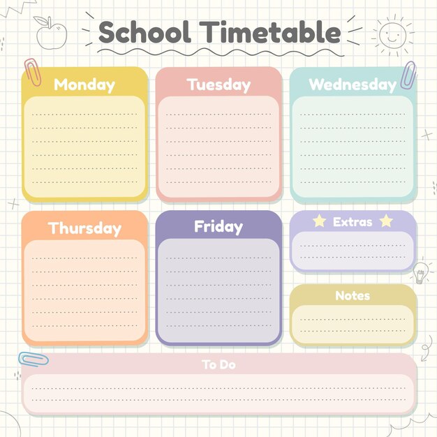 Back to school timetable template