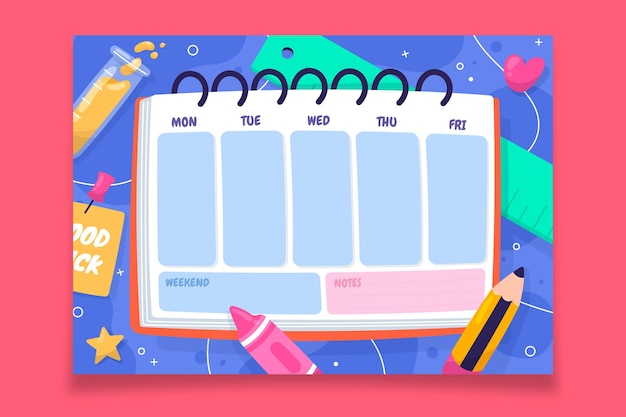 Free vector back to school timetable template