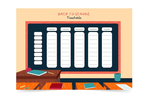 Free vector back to school timetable template