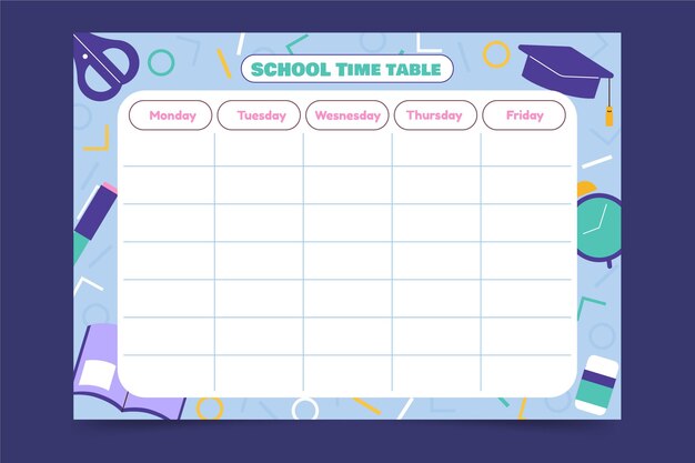 Back to school timetable template