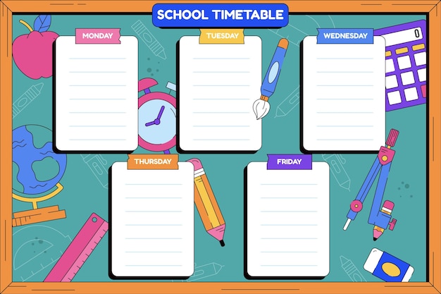 Free vector back to school timetable template