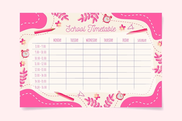 Free vector back to school timetable theme