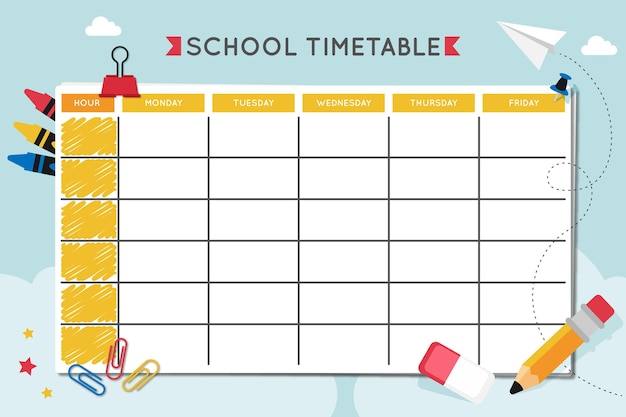 Free vector back to school timetable