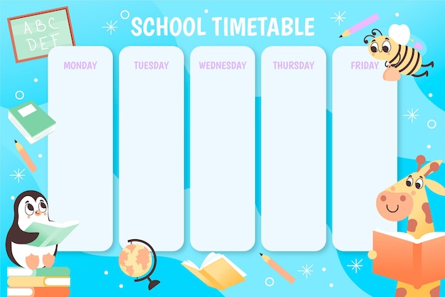 Free vector back to school timetable