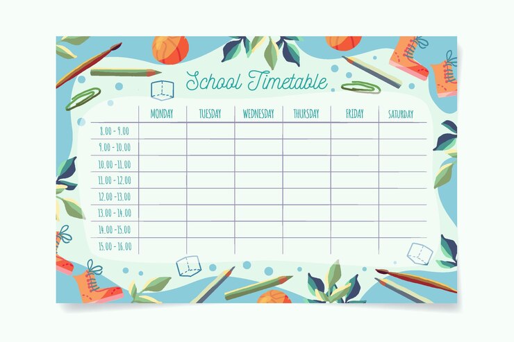 Free Vector back to school  timetable