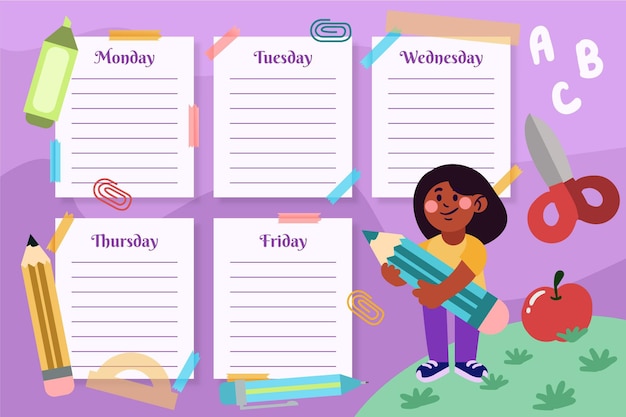 Free vector back to school timetable