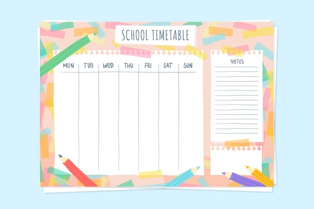 Free vector back to school timetable