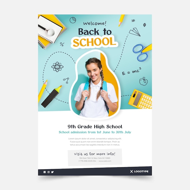 Back to school vertical flyer template with photo