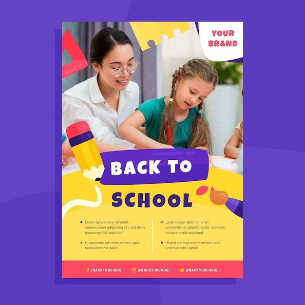 Free vector back to school vertical poster template with photo