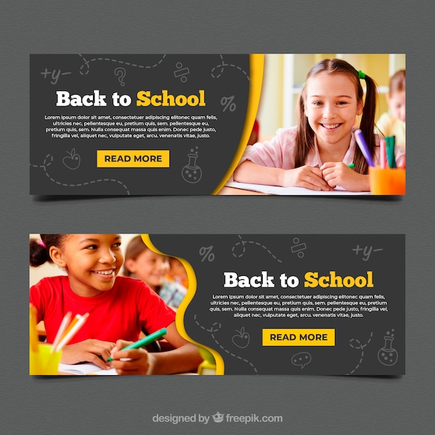 Free vector back to school web banner collection with photo