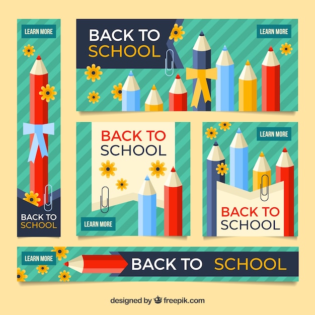 Free vector back to school web banners collection with elements