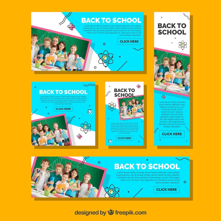 Free Vector back to school web banners collection with photo